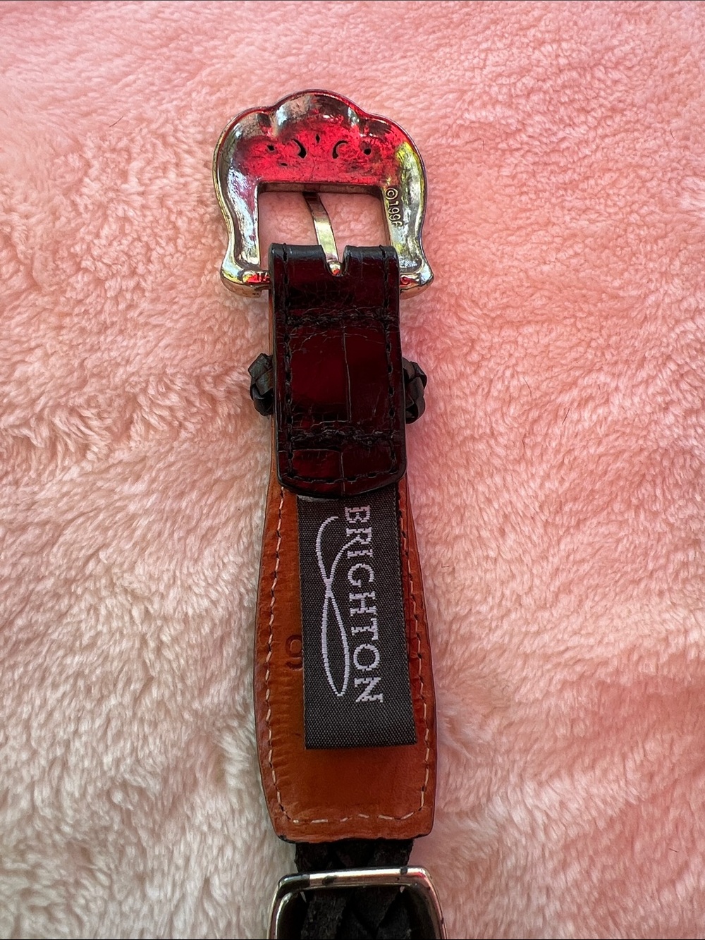 Vintage 1996 Brighton Black Braided Leather Belt with Decorative Silver Buckle - Picture 2 of 9